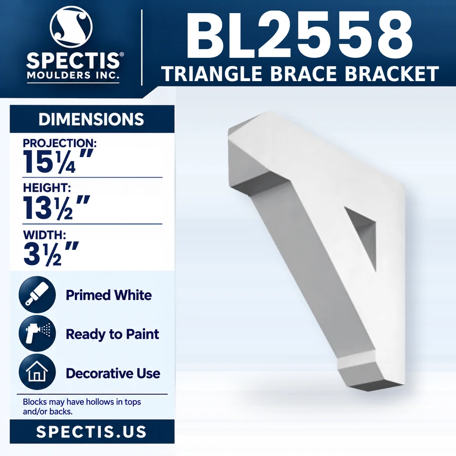 BL2558 Triangle Brace Bracket, Spectis polyurethane bracket, 15 1/4 in projection x 13 1/2 in high x 3 1/2 in wide