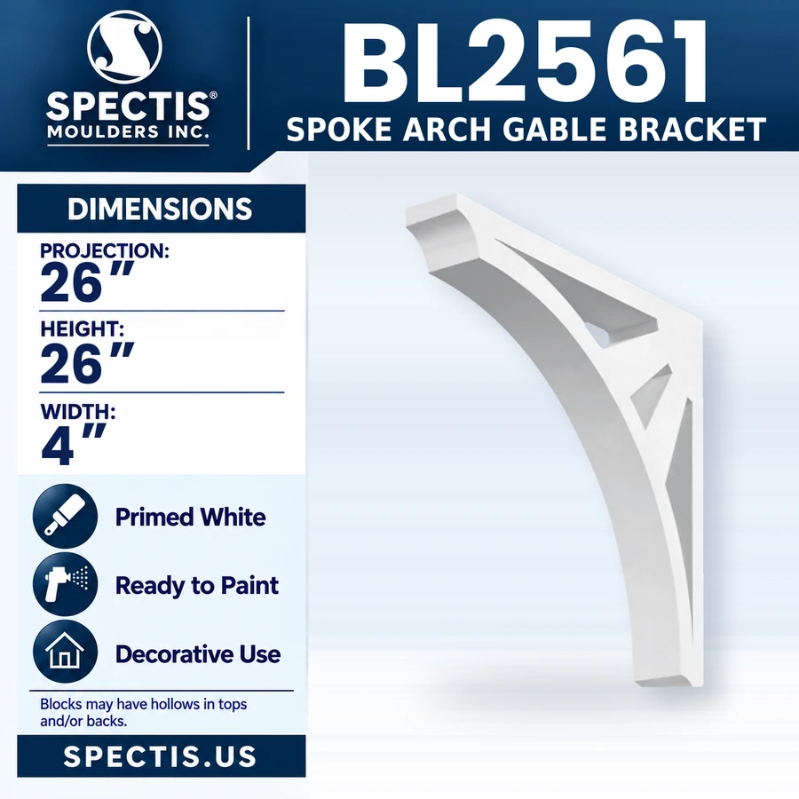 BL2561 Spoke Arch Gable Bracket, Spectis polyurethane bracket, 26 in projection x 26 in high x 4 in wide