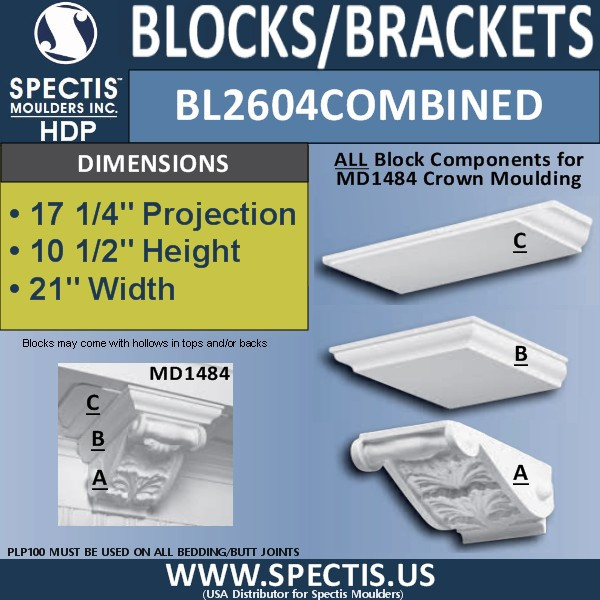 BL2604 Combined Eave Block 21"W x 10"H x 17" P