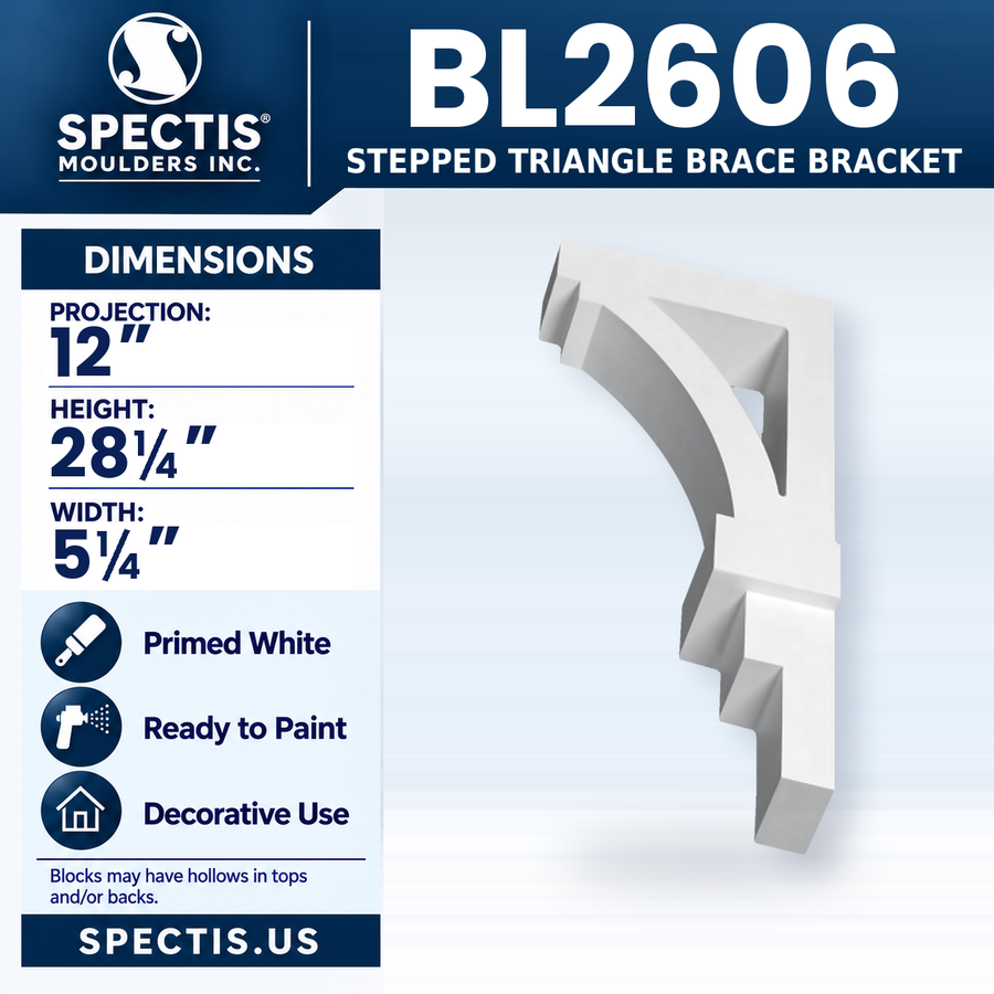 BL2606 Stepped Triangle Brace Bracket, Spectis polyurethane bracket, 12 in projection x 28 1/4 in high x 5 1/4 in wide