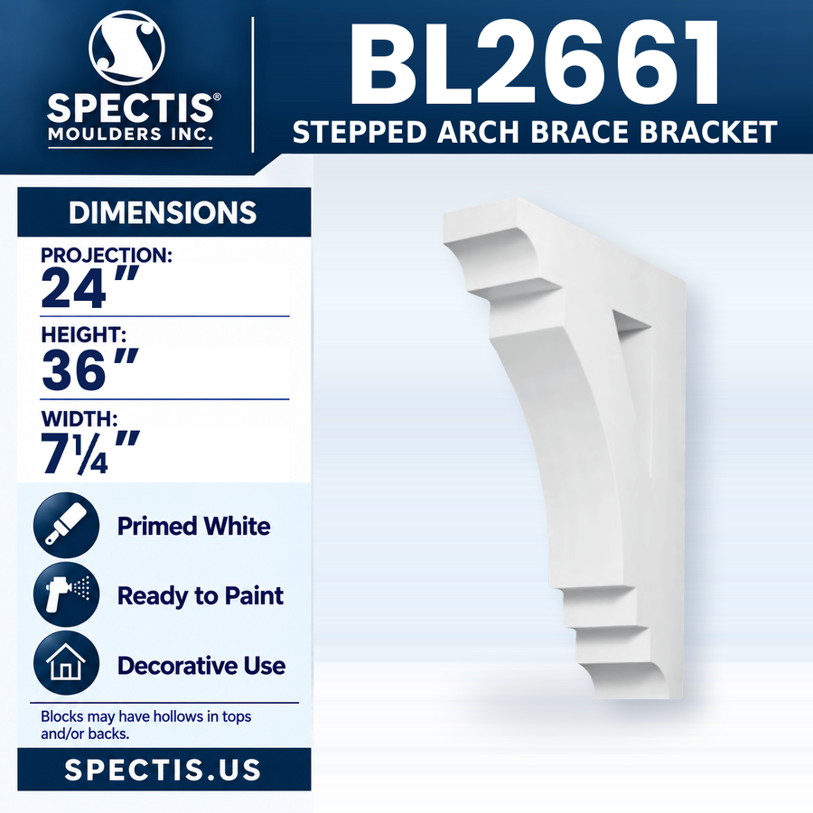 BL2661 Stepped Arch Brace Bracket, Spectis polyurethane bracket, 24 in projection x 36 in high x 7 1/4 in wide