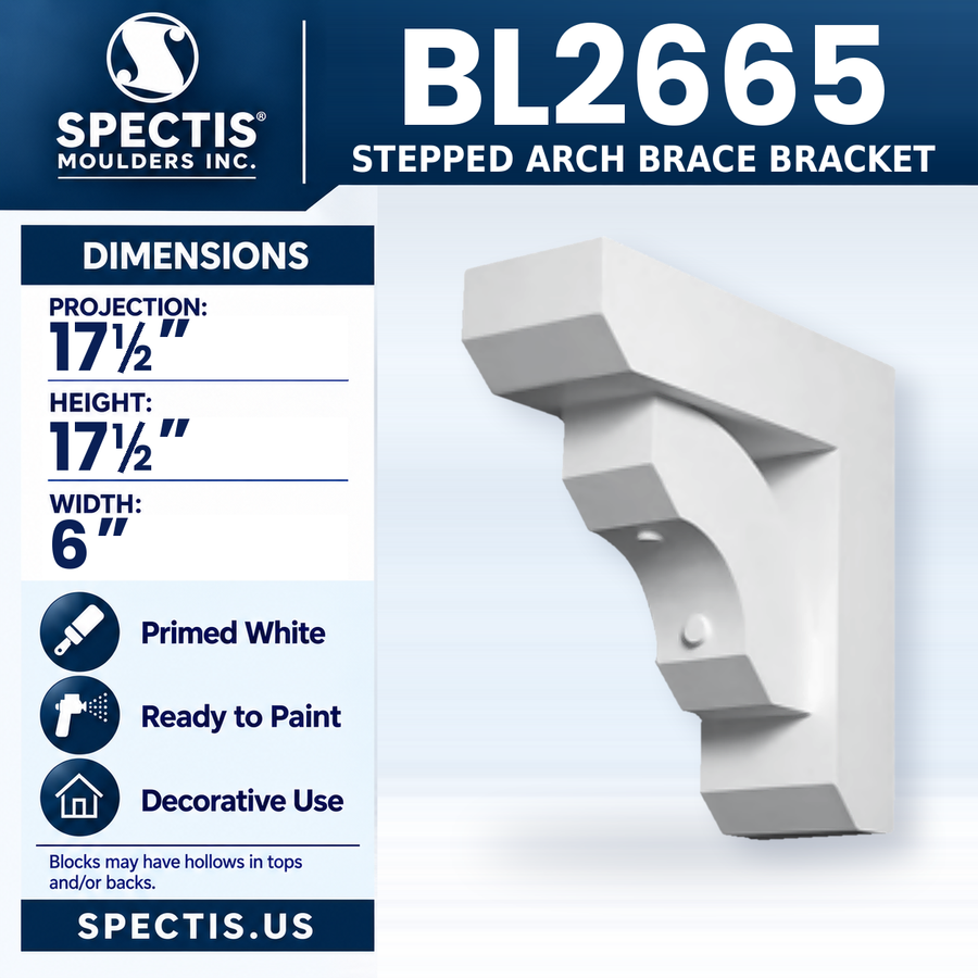 BL2665 Stepped Arch Brace Bracket, Spectis polyurethane bracket, 17 1/2 in projection x 17 1/2 in high x 6 in wide