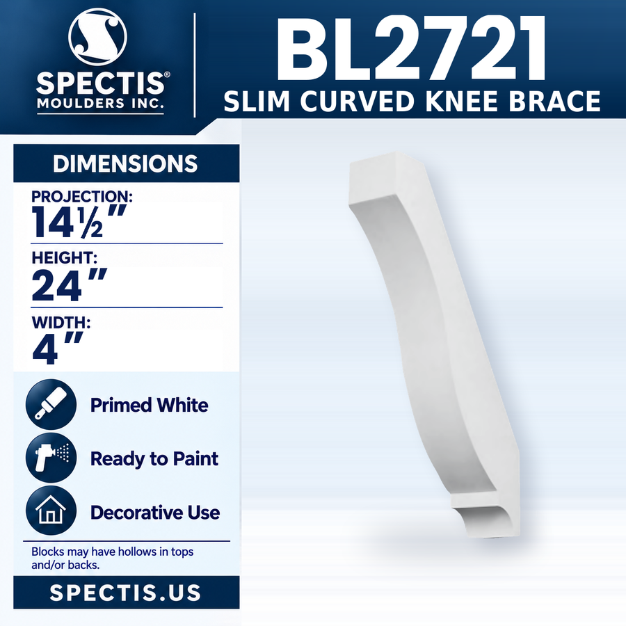 BL2721 Slim Curved Knee Brace, Spectis polyurethane knee brace, 14 1/2 in projection x 24 in high x 4 in wide