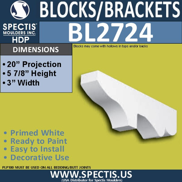 BL2724 Eave Block or Bracket 3"W x 6"H x 20" P