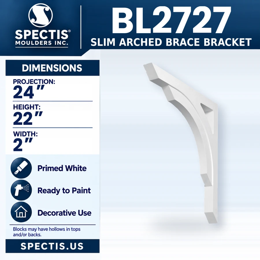 BL2727 Slim Arched Brace Bracket, Spectis polyurethane bracket, 24 in projection x 22 in high x 2 in wide