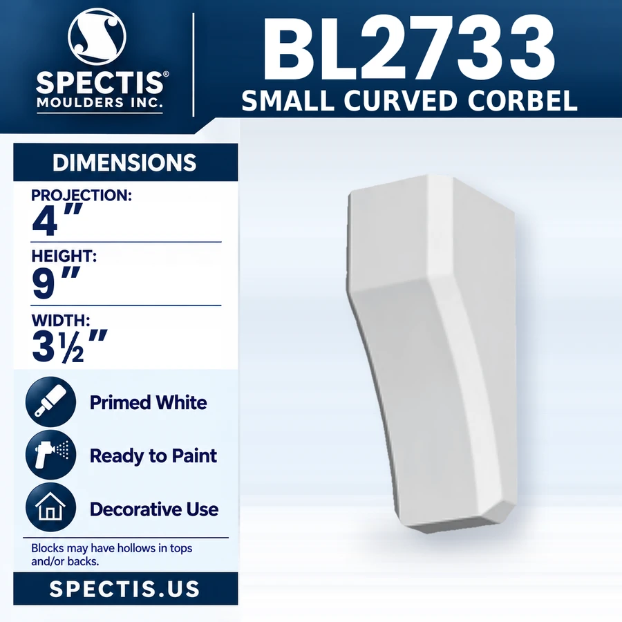 BL2733 Small Curved Corbel, Spectis polyurethane corbel, 4 in projection x 9 in high x 3 1/2 in wide
