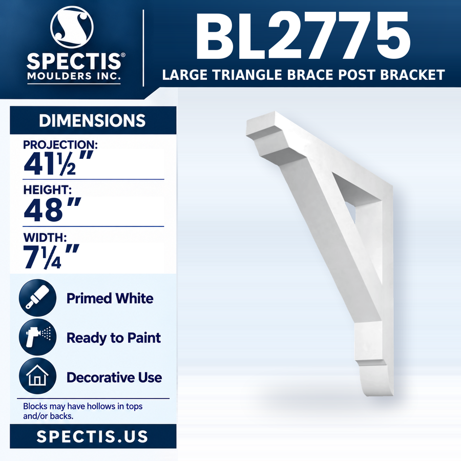 BL2775 Large Triangle Brace Post Bracket, Spectis polyurethane bracket, 41 1/2 in projection x 48 in high x 7 1/4 in wide