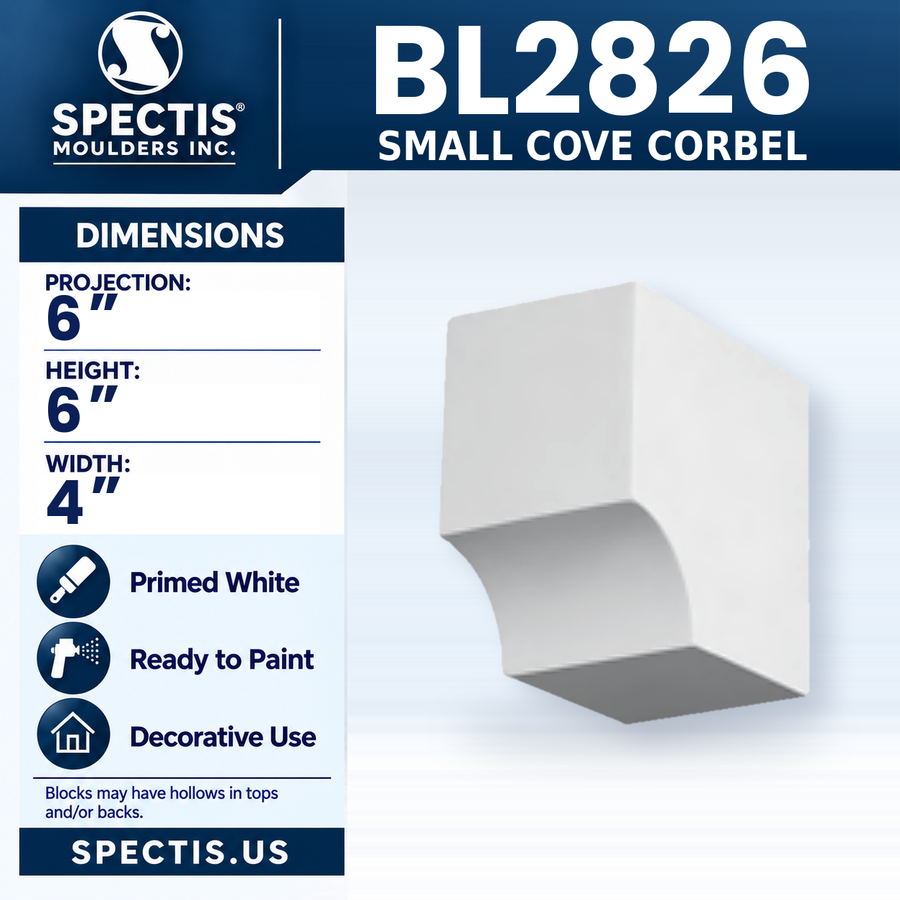 BL2826 Small Cove Corbel, Spectis polyurethane corbel, 6 in projection x 6 in high x 4 in wide
