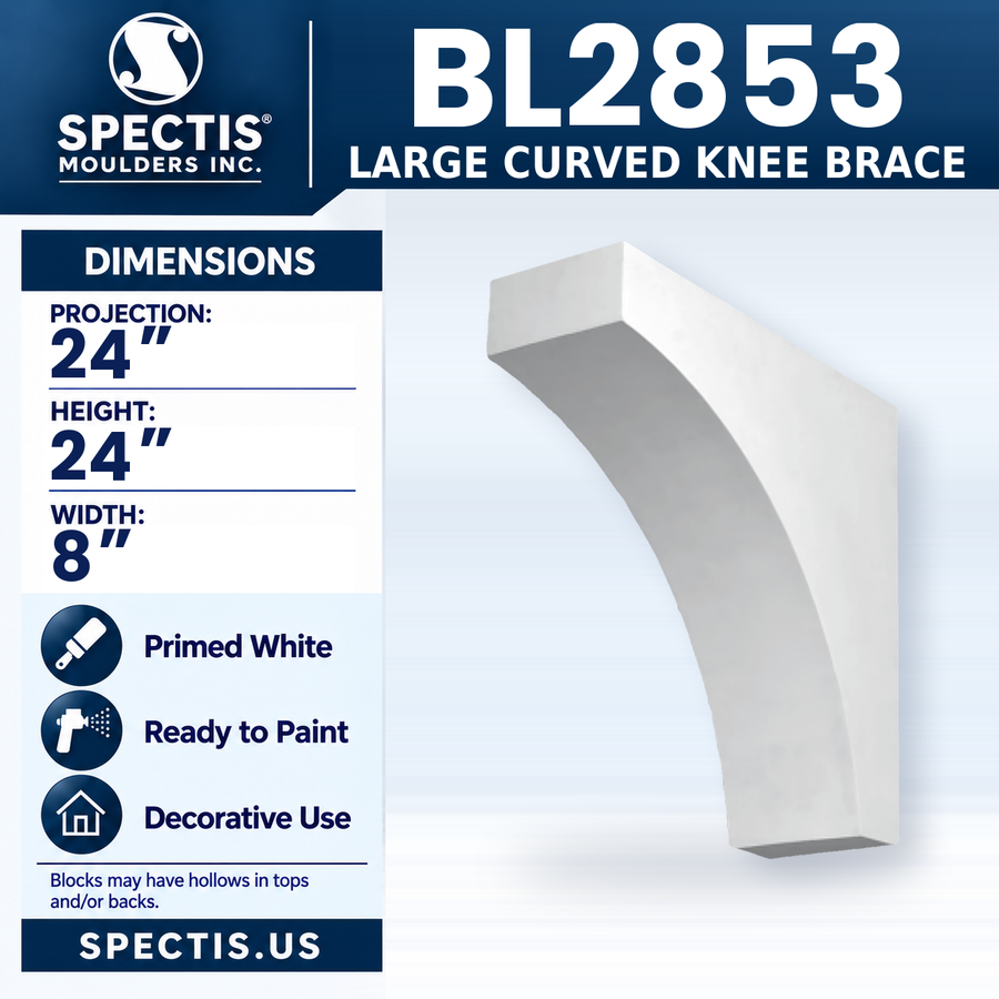 BL2853 Large Curved Knee Brace, Spectis polyurethane knee brace, 24 in projection x 24 in high x 8 in wide
