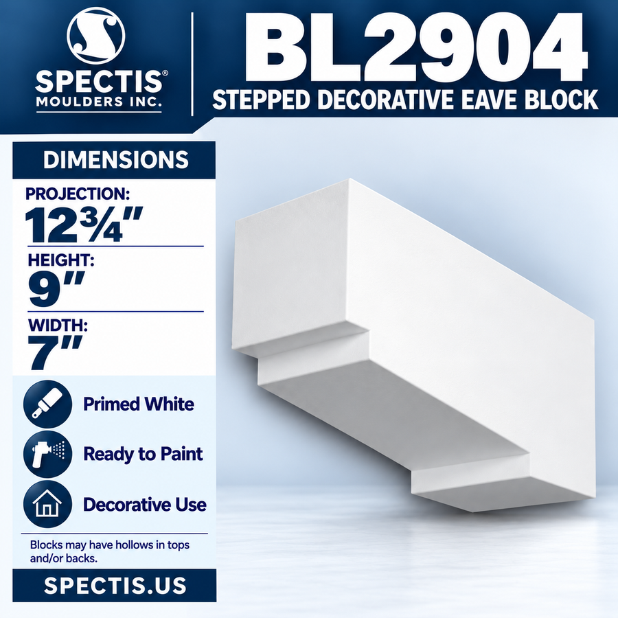 BL2904 Stepped Decorative Eave Block 7"W x 9"H x 12.75"P
