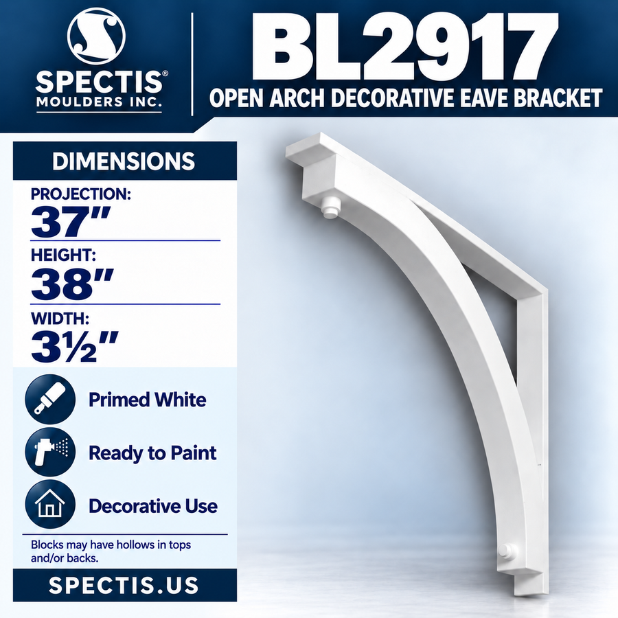 BL2917 Open Arch Decorative Eave Bracket 3.5"W x 38"H x 37"P
