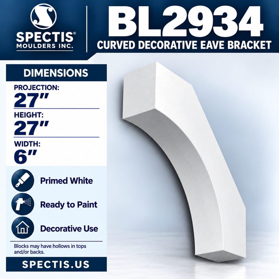 BL2934 Curved Decorative Eave Bracket 6"W x 27"H x 27"P