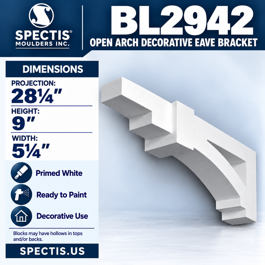 BL2942 Open Arch Decorative Eave Bracket 5.25"W x 9"H x 28.25"P