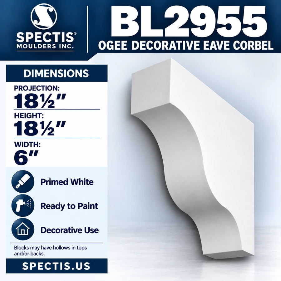 BL2955 Ogee Decorative Eave Corbel 6"W x 18.5"H x 18.5"P