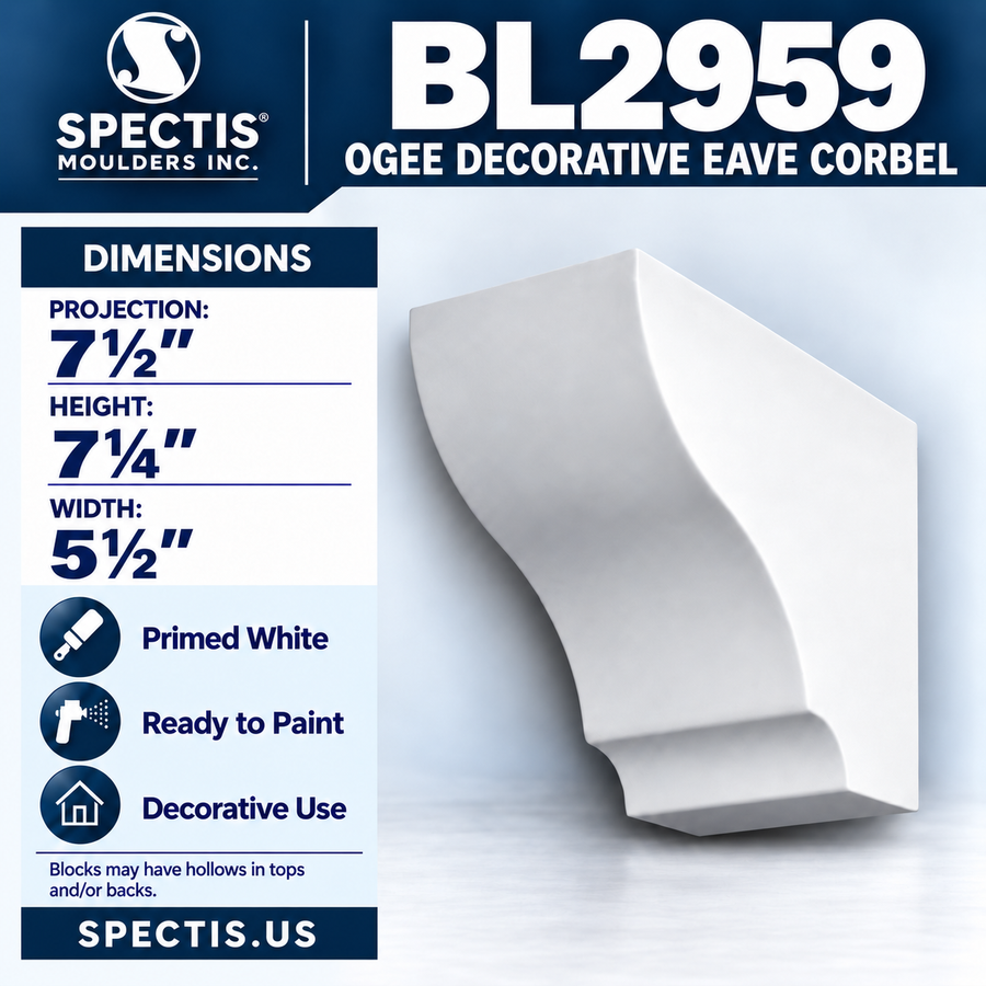 BL2959 Ogee Decorative Eave Corbel 5.5"W x 7.25"H x 7.5"P