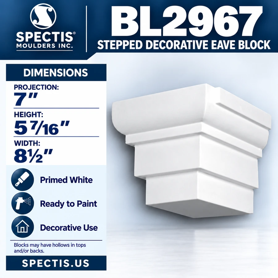 BL2967 Stepped Decorative Eave Block 8.5"W x 5.4375"H x 7"P