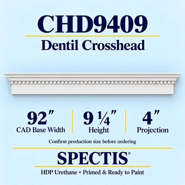 CHD9409 Dentil Crosshead, primed HDP urethane, 92 inch base width x 9 1/4 inch height x 4 inch projection
