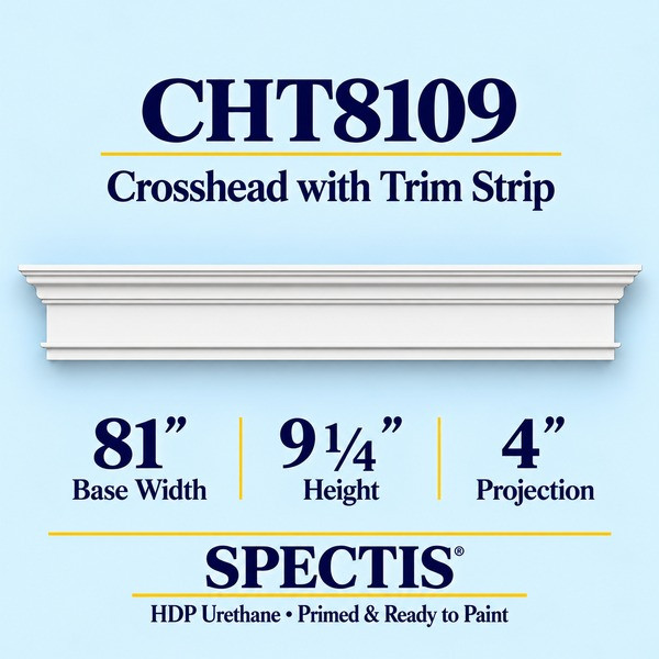 CHT8109 Crosshead with Trim Strip, primed HDP urethane, 81 inch base width x 9 1/4 inch height x 4 inch projection