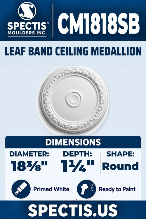 Spectis CM1818SB leaf band ceiling medallion, 18 3/8 inch, 1 1/4 inch depth, primed polyurethane