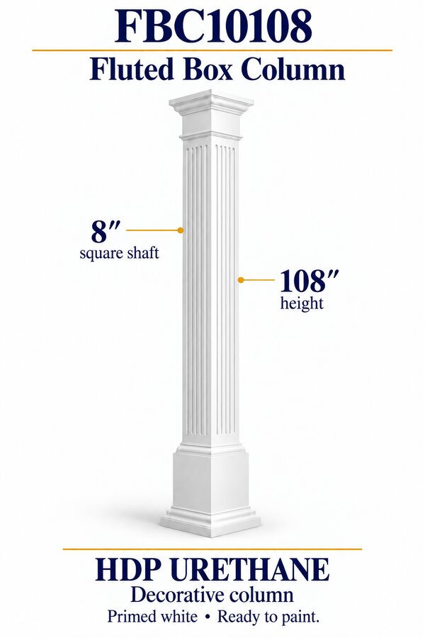 FBC10108 Fluted Decorative Box Column – 8″ square shaft × 108″ height