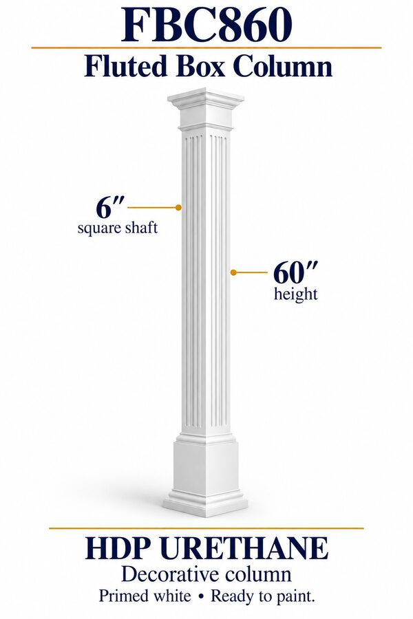 FBC860 Fluted Decorative Box Column – 6″ square shaft × 60″ height