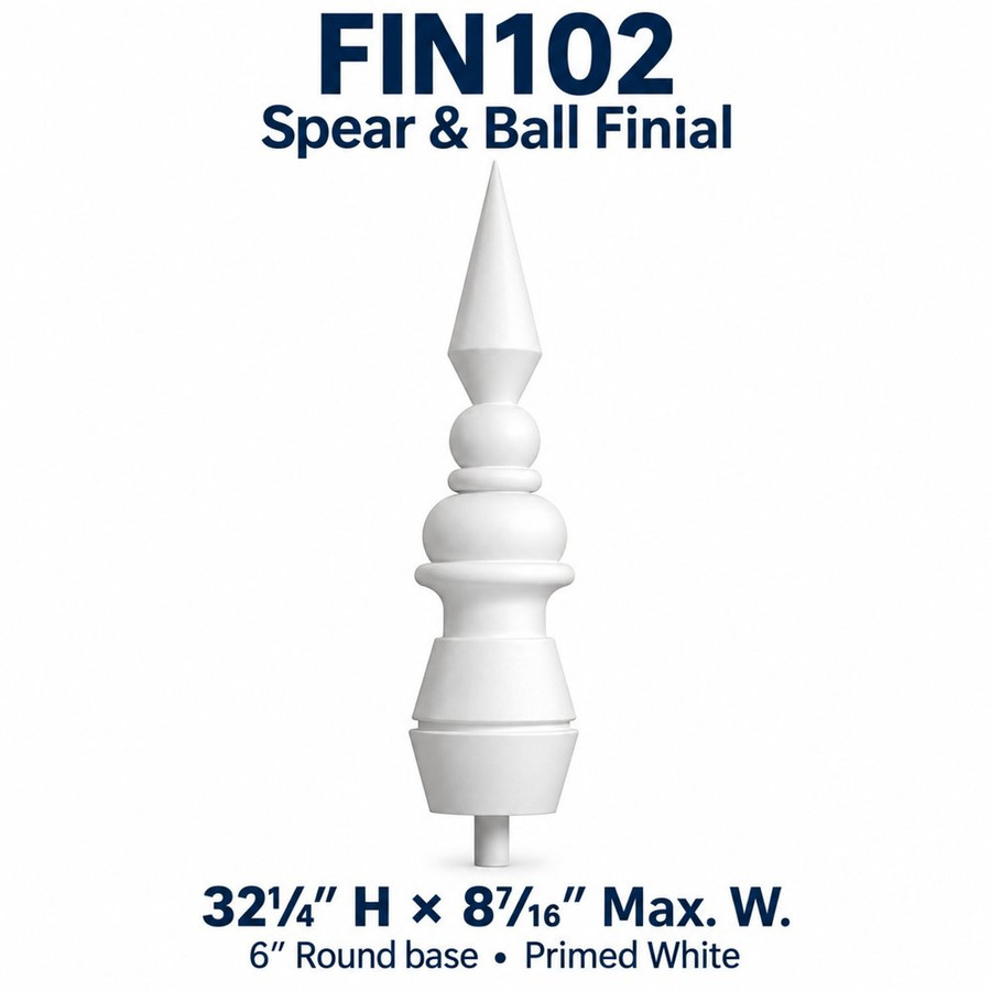 FIN102 Spear & Ball Finial; 32¼″ H × 8⁷⁄₁₆″ Max. W; 6″ Round base