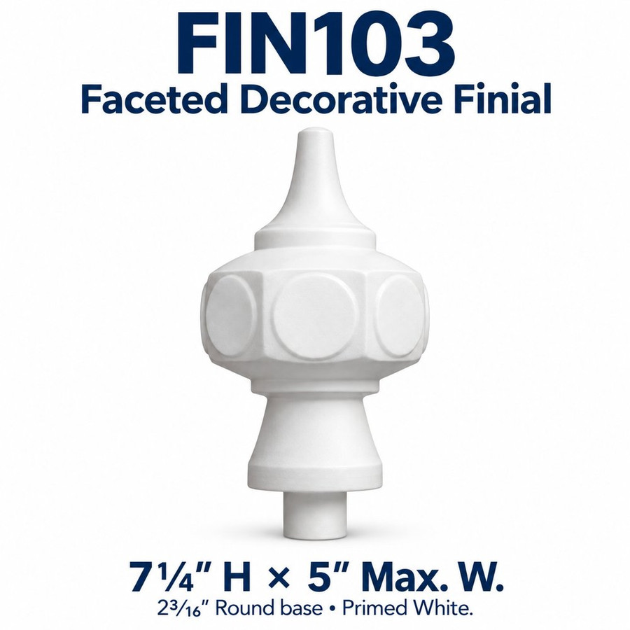 FIN103 Faceted Decorative Finial; 7¼″ H × 5″ Max. W; 2³⁄₁₆″ Round base