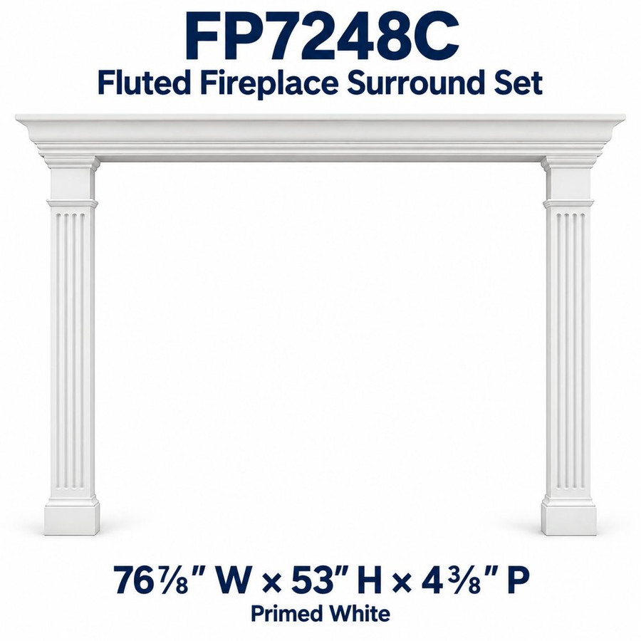 FP7248C Fluted Fireplace Surround Set; 76⅞″ W × 53″ H × 4⅜″ P; Primed White