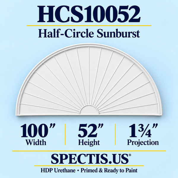 HCS10052 Sunburst — 100 inch width x 52 inch height x 1 3/4 inch projection — primed HDP urethane