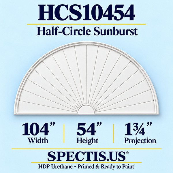 HCS10454 Sunburst — 104 inch width x 54 inch height x 1 3/4 inch projection — primed HDP urethane