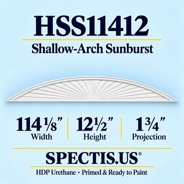 HSS11412 Sunburst — 114 1/8 inch width x 12 1/2 inch height x 1 3/4 inch projection — primed decorative trim