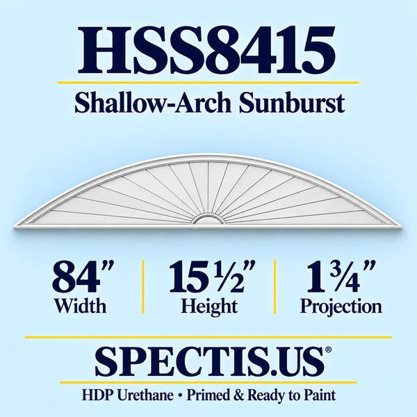 HSS8415 Sunburst — 84 inch width x 15 1/2 inch height x 1 3/4 inch projection — primed HDP urethane