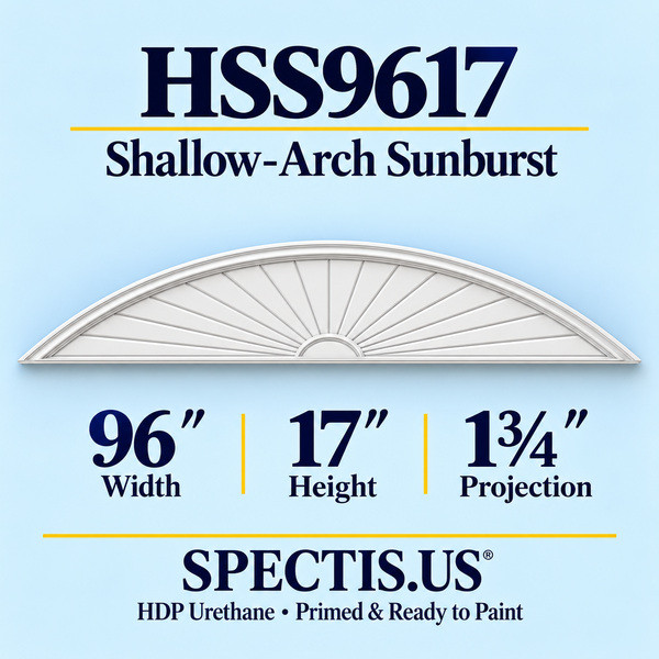 HSS9617 Sunburst — 96 inch width x 17 inch height x 1 3/4 inch projection — primed HDP urethane