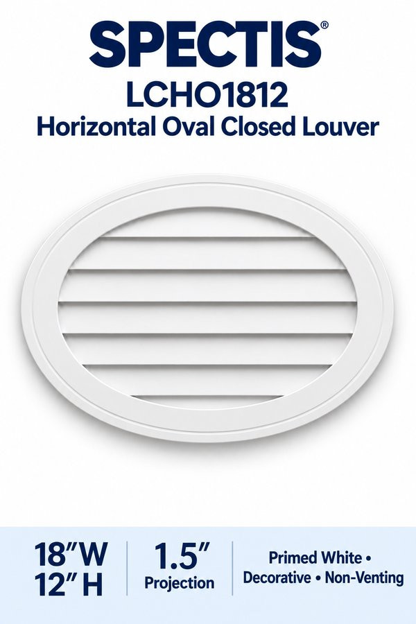 LCHO1812 Horizontal Oval Closed Louver — 18″ W × 12″ H — Primed White