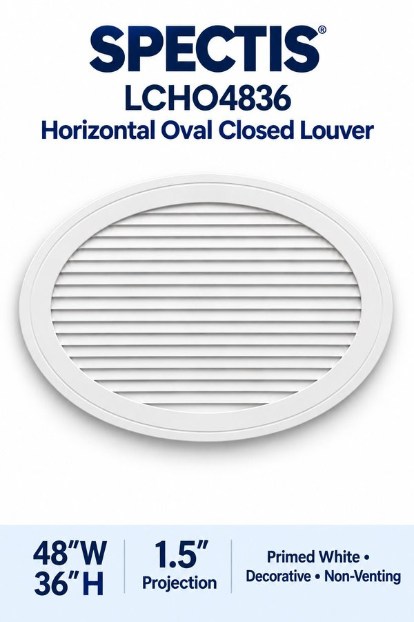 LCHO4836 Horizontal Oval Closed Louver — 48″ W × 36″ H — Primed White