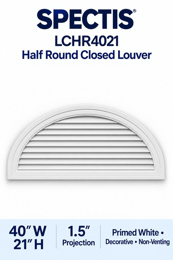LCHR4021 Half Round Closed Louver — 40″ W × 21″ H — Primed White