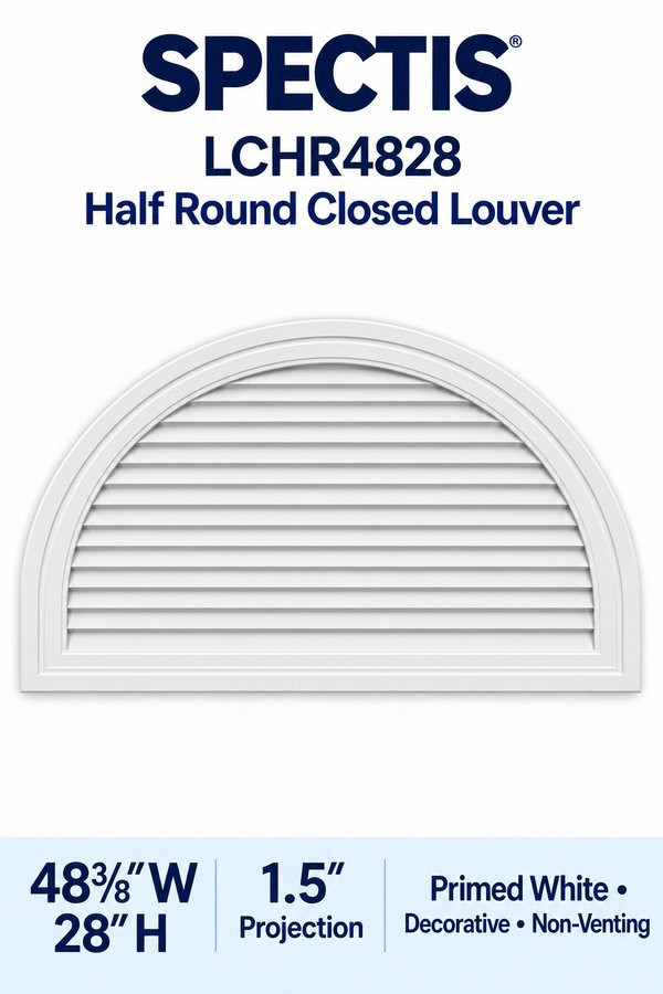 LCHR4828 Half Round Closed Louver — 48 3/8″ W × 28″ H — Primed White