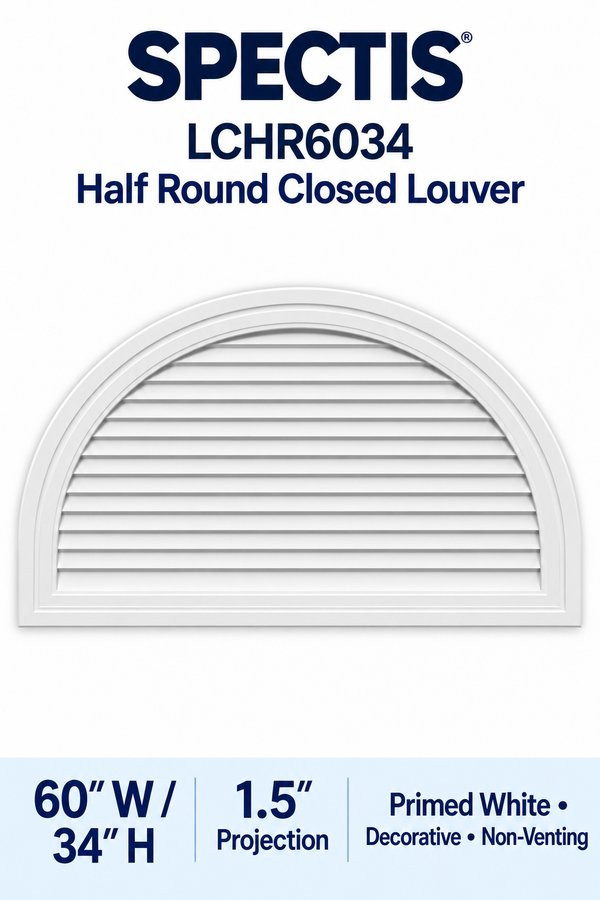 LCHR6034 Half Round Closed Louver — 60″ W × 34″ H — Primed White