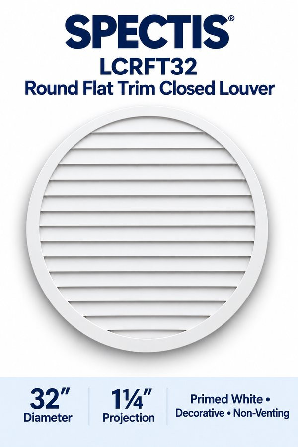 LCRFT32 Round Flat Trim Closed Louver — 32″ W × 32″ H — Primed White