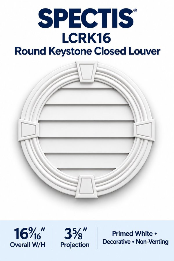 LCRK16 Round with Keystones Closed Louver — 16 9/16″ W × 16 9/16″ H — Primed White