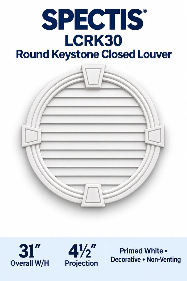 LCRK30 Round with Keystones Closed Louver — 31″ W × 31″ H — Primed White
