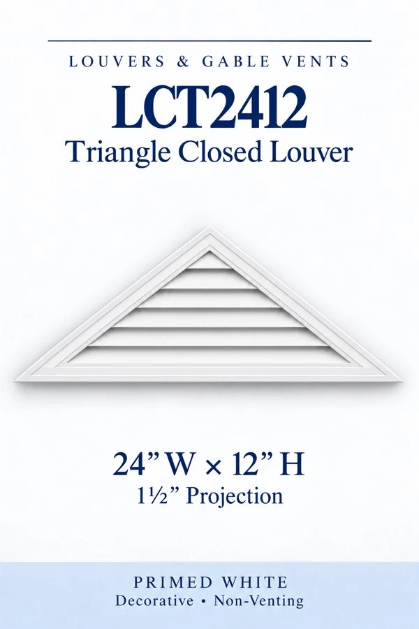 LCT2412 LCT2412 Triangle Closed Louver — 24″ W × 12″ H — Primed White, primed white, 24 inches wide by 12 inches high