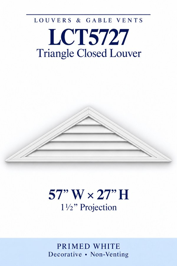 LCT5727 LCT5727 Triangle Closed Louver — 57″ W × 27″ H — Primed White, primed white, 57 inches wide by 27 inches high