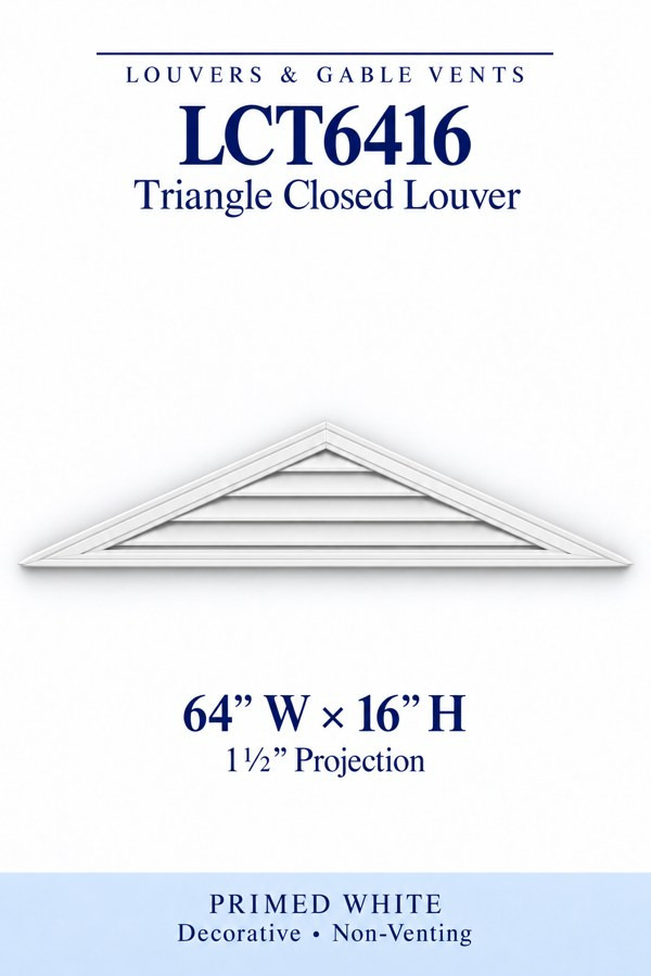 LCT6416 LCT6416 Triangle Closed Louver — 64″ W × 16″ H — Primed White, primed white, 64 inches wide by 16 inches high