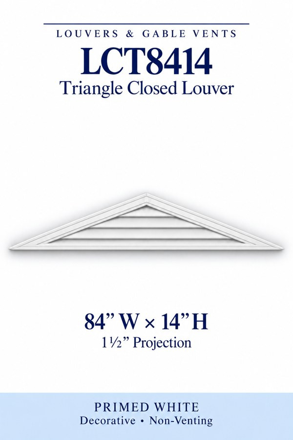 LCT8414 LCT8414 Triangle Closed Louver — 84″ W × 14″ H — Primed White, primed white, 84 inches wide by 14 inches high
