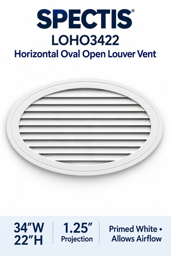 LOHO3422 Horizontal Oval Open Louver Vent — 34″ W × 22″ H — Primed White