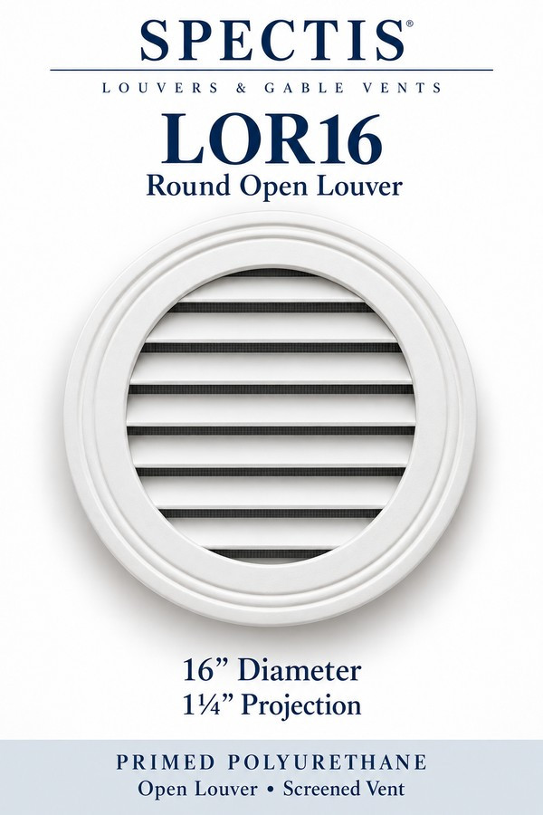 LOR16 Round Open Louver — 16″ W × 16″ H × 1¼″ projection — screened vent