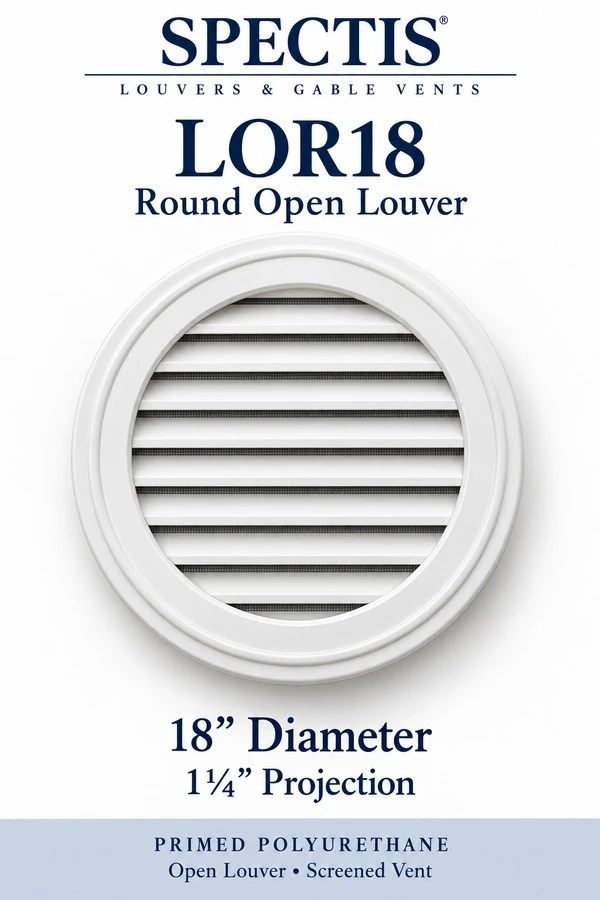 LOR18 Round Open Louver — 18″ W × 18″ H × 1¼″ projection — screened vent
