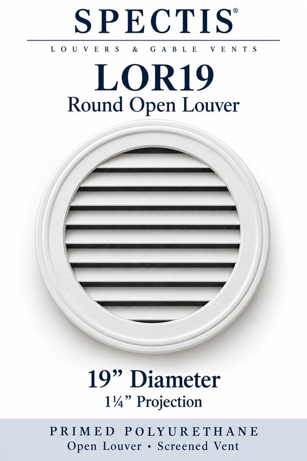 LOR19 Round Open Louver — 19″ W × 19″ H × 1¼″ projection — screened vent