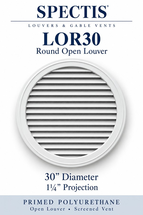 LOR30 Round Open Louver — 30″ W × 30″ H × 1¼″ projection — screened vent